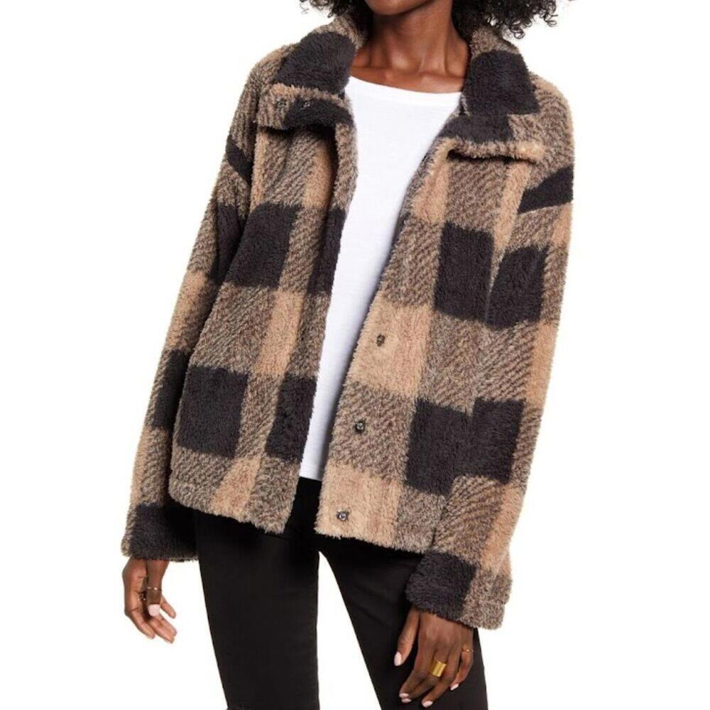 Thread & Supply lightweight faux fur jacket shacket unlined buffalo plaid size S